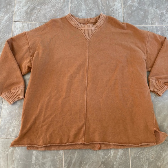 Aerie Raw Hem Pullover Sweatshirt Burt Orange Brown Cotton Blend Oversized Sz S - Picture 6 of 10